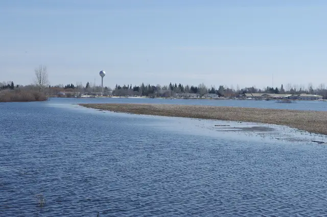 Spring flooding beside the town