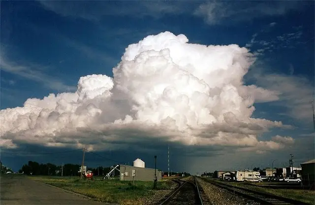 Thunderstorm cloud over the railway crossing