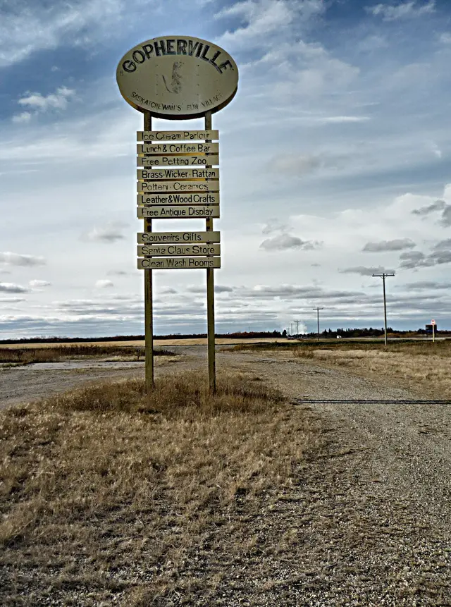 Gopherville sign on the prairie